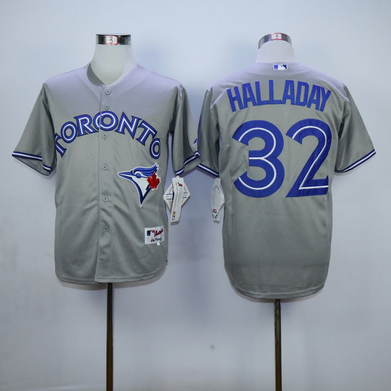 Men Toronto Blue Jays 32 Halladay Grey MLB Jerseys